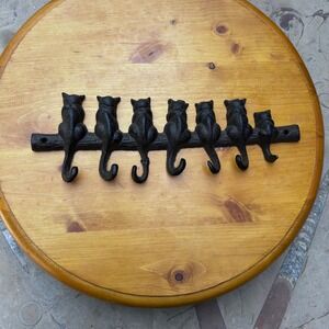 Vintage Cast Iron Cat Tail Wall Hook Rack Black Bronze Farmhouse Key  Holder Cat